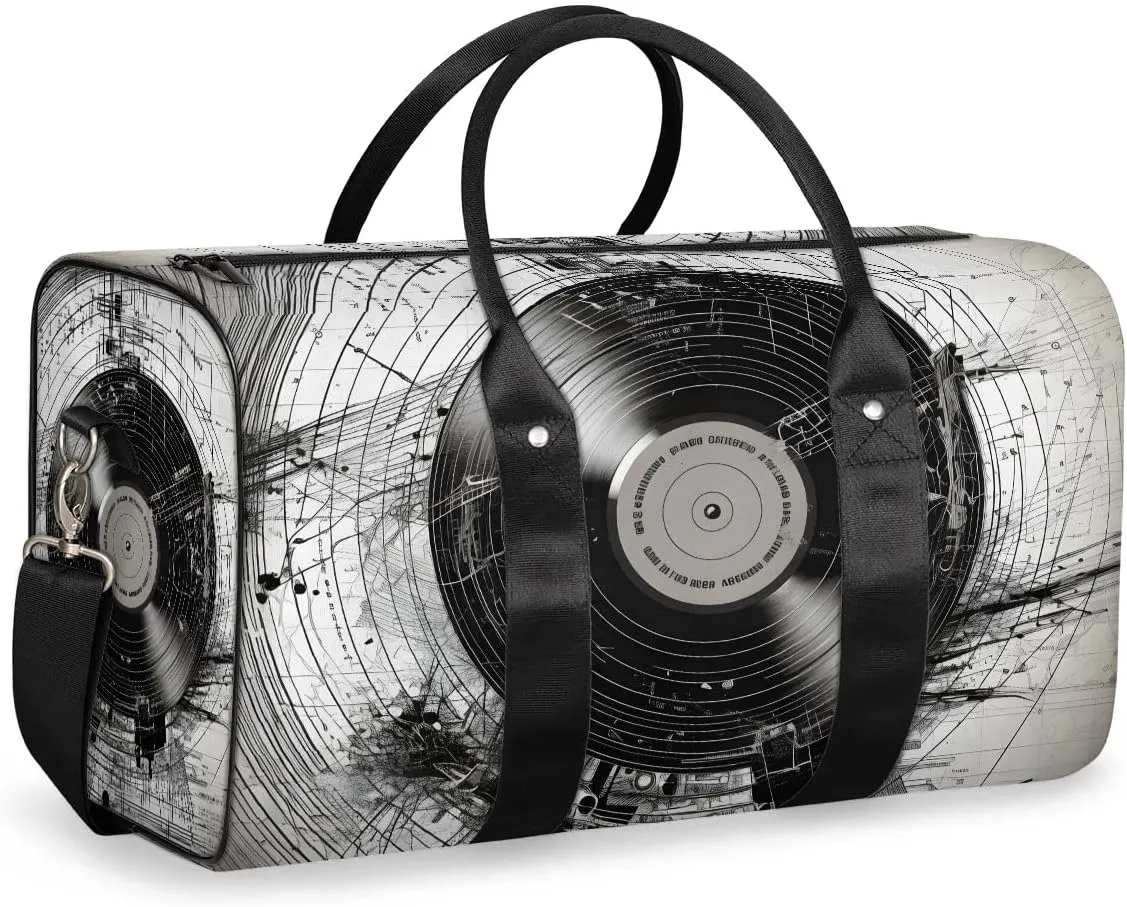 Music Records Travel Duffel Bag for Women Men Waterproof Foldable Overnight Weekender Bag Large Capacity Sports Gym Bag