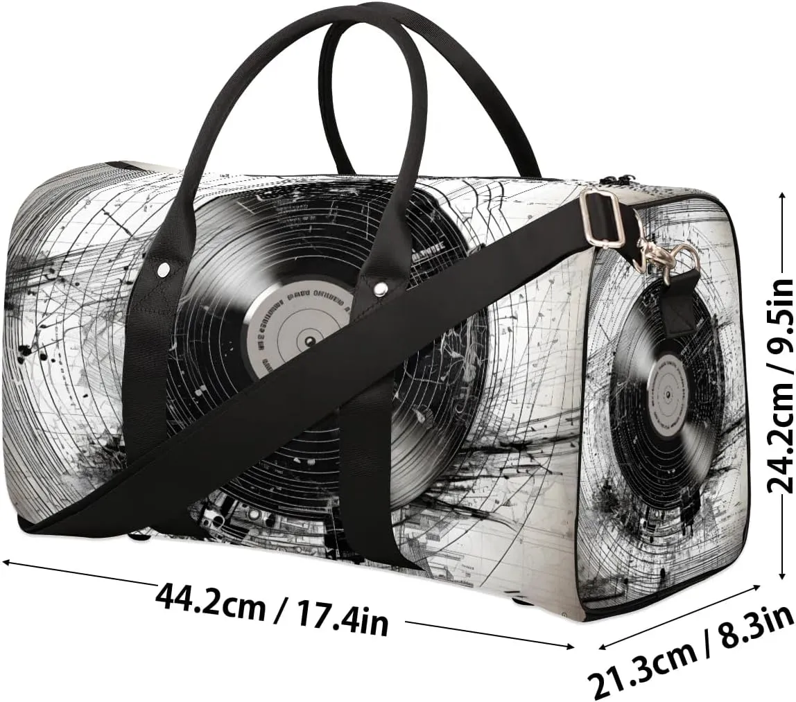 Music Records Travel Duffel Bag for Women Men Waterproof Foldable Overnight Weekender Bag Large Capacity Sports Gym Bag