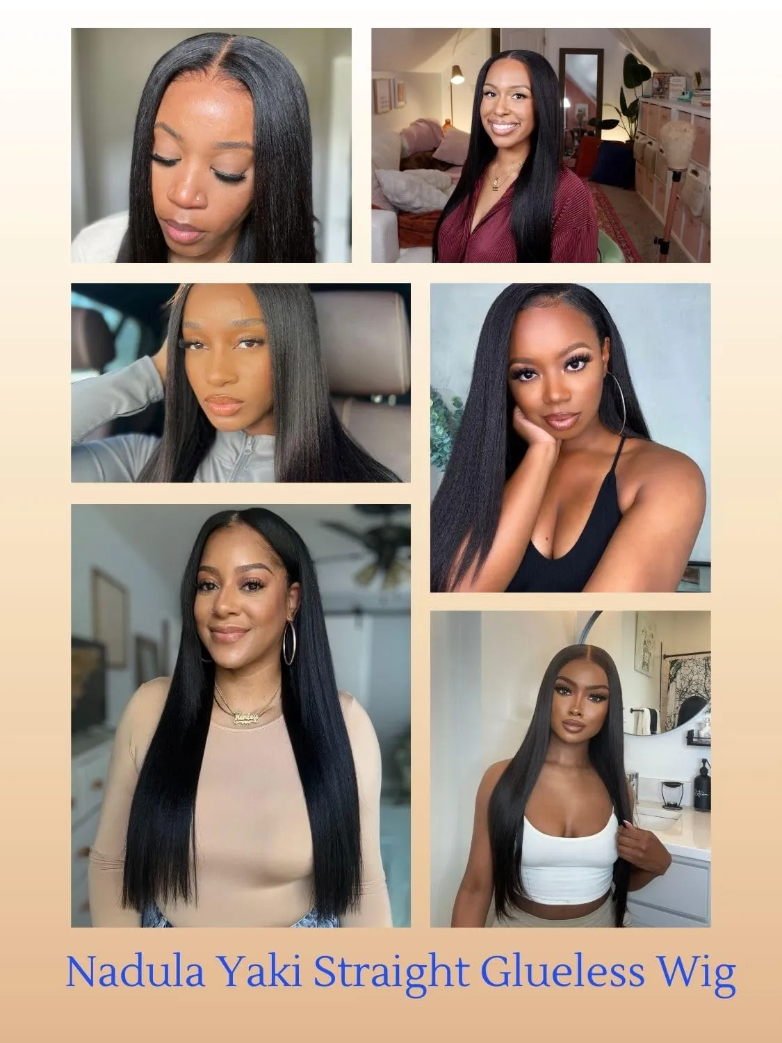 Nadula Bye Bye Knots Yaki Straight Glueless Wig Human Hair with Elastic Drawstring Pre Cut 7x5 Invisible Knots HD Lace Front Put on and Go Wigs Pre Everything Glueless Light Kinky Staight Wigs 16inch