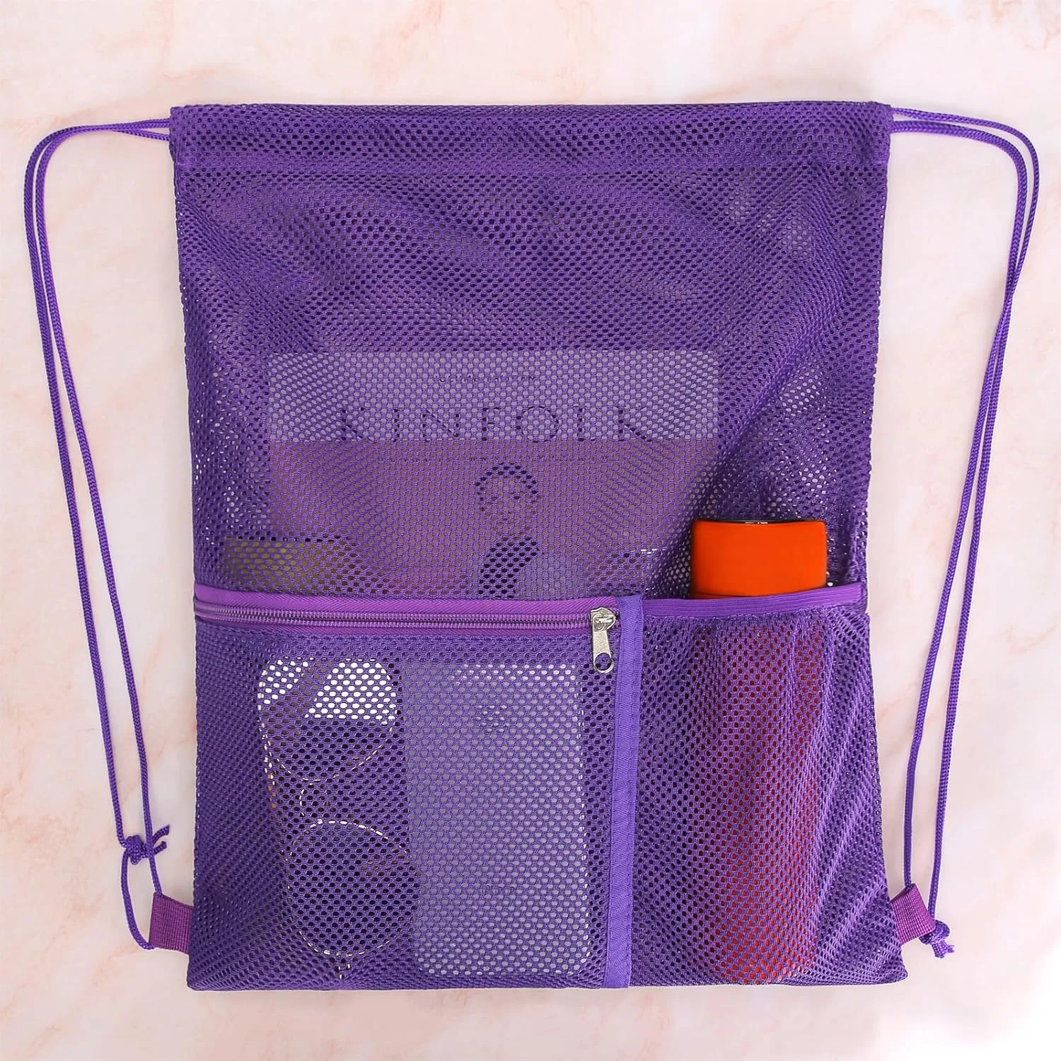 NATURAL STYLE 2 PACK Mesh Drawstring Backpack Bag, Multifunction Mesh Bag for Swimming, Athletic Gym, Clothes, Beach, Swim (Purple)
