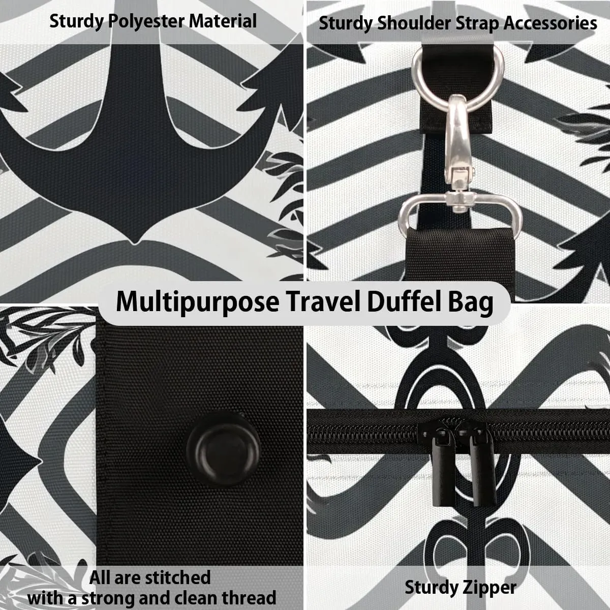 Nautical Ocean Sea Anchor Travel Duffel Bag for Women Men Waterproof Foldable Overnight Weekender Bag Large Capacity Sports Gym Bag