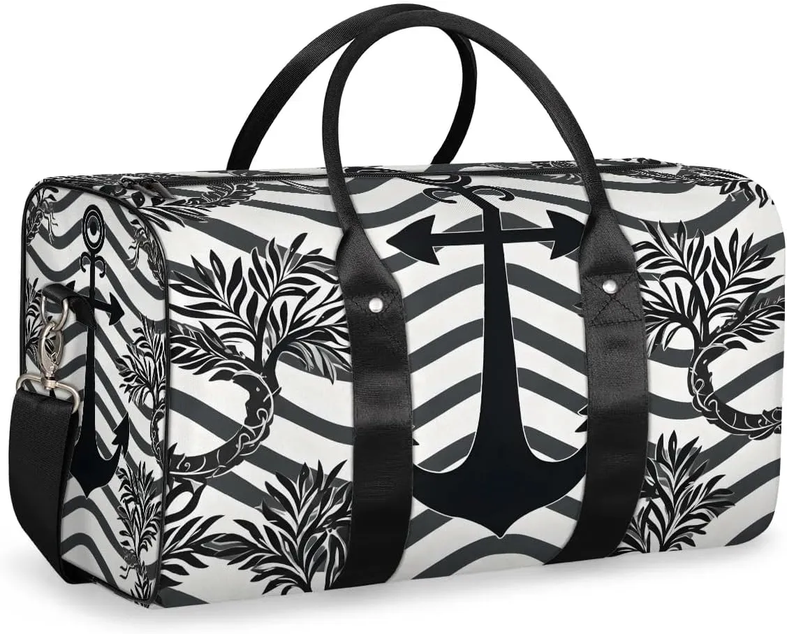 Nautical Ocean Sea Anchor Travel Duffel Bag for Women Men Waterproof Foldable Overnight Weekender Bag Large Capacity Sports Gym Bag