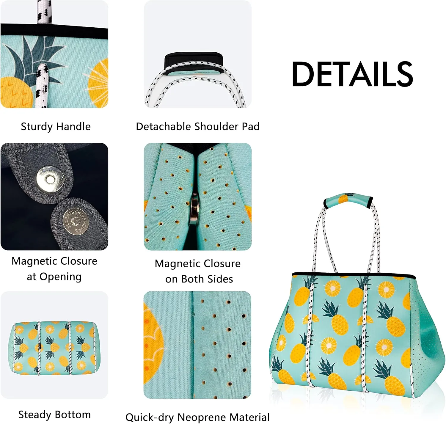 Neoprene Tote Bag Summer Beach Bag Travel Shoulder Bag Waterproof Pool Bag for Women & Men