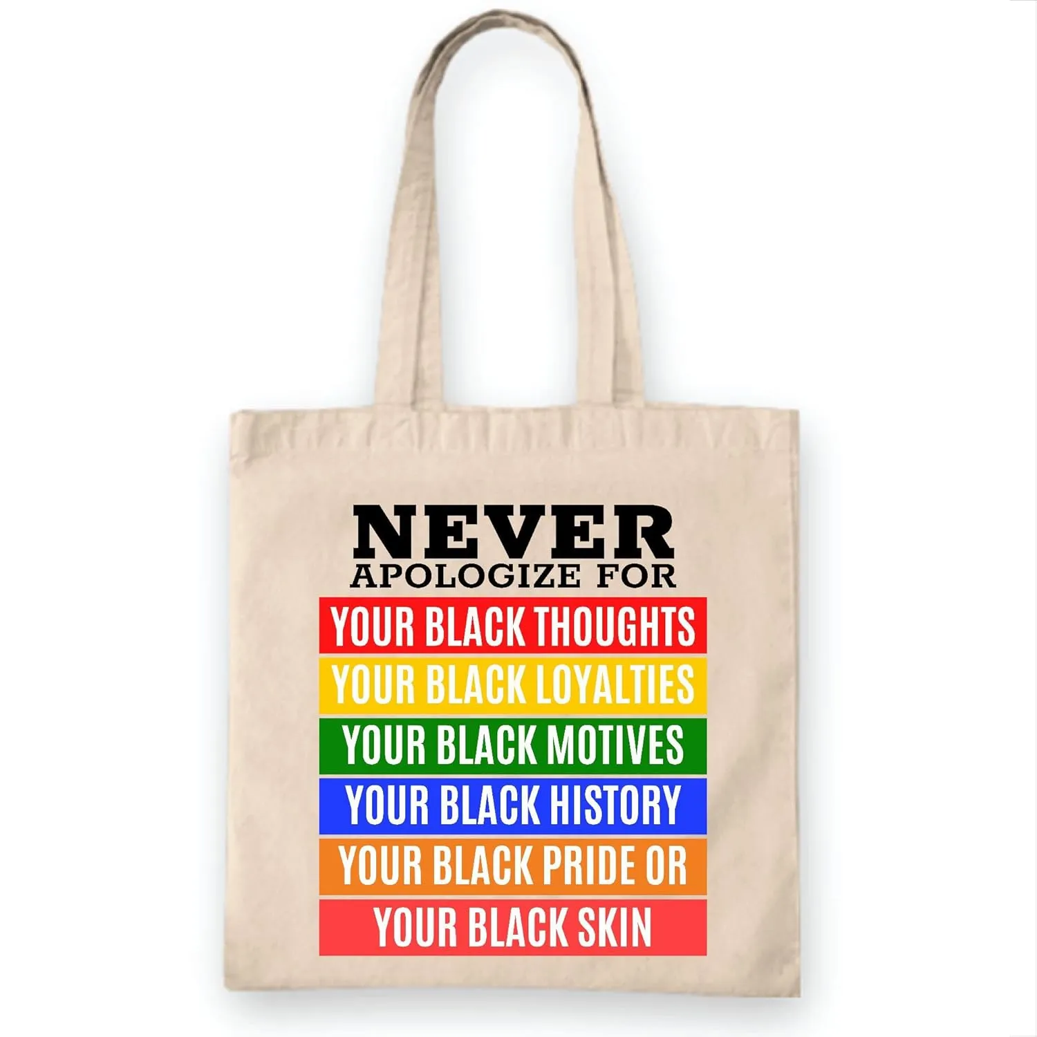 Never apologize for your Black thoughts loyalties for Month White Multicolor Canvas Tote Bag