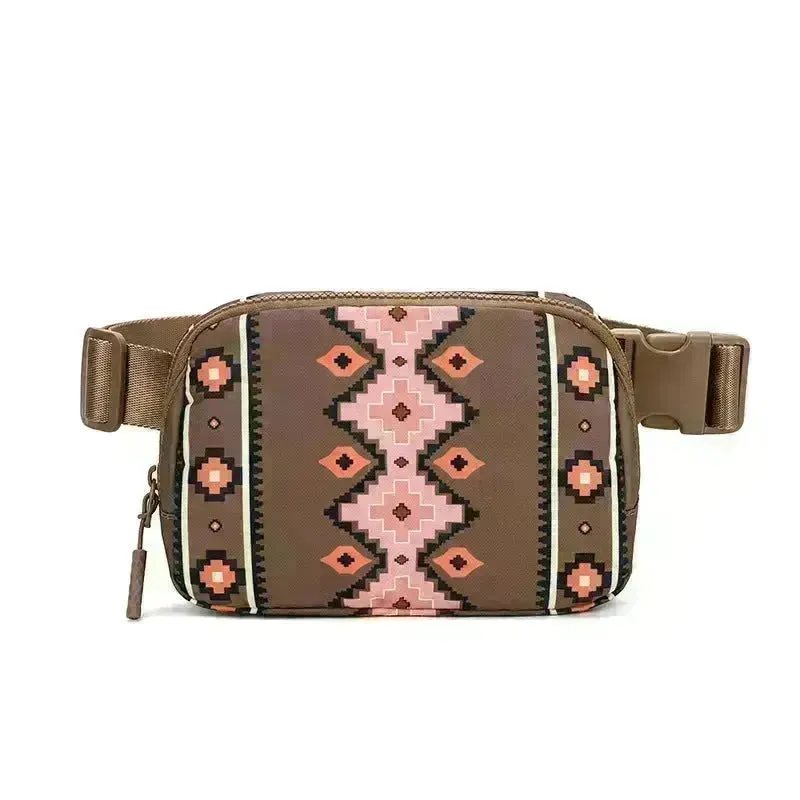 New Bohemian Print Waist Bag With Adjustable Shoulder Strap Fashion Casual Outdoor Running Crossbody Waist  Bag For Women