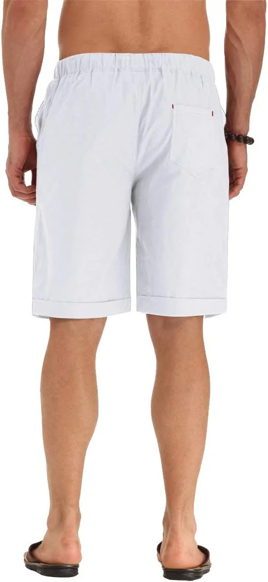 NITAGUT Men's Linen Casual Classic Fit Short Drawstring Summer Beach Shorts