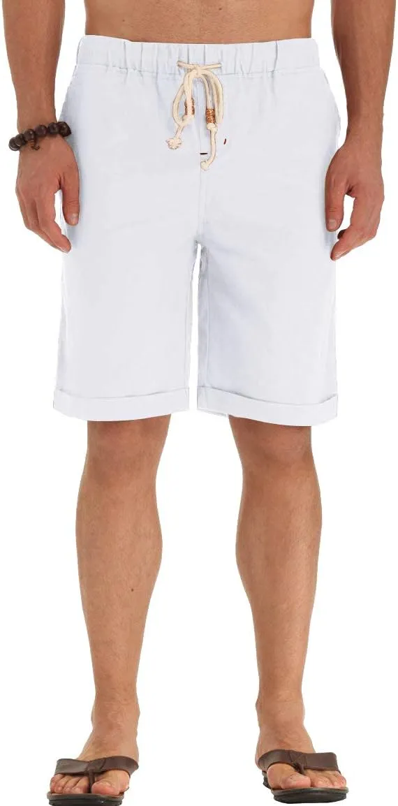 NITAGUT Men's Linen Casual Classic Fit Short Drawstring Summer Beach Shorts