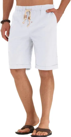 NITAGUT Men's Linen Casual Classic Fit Short Drawstring Summer Beach Shorts