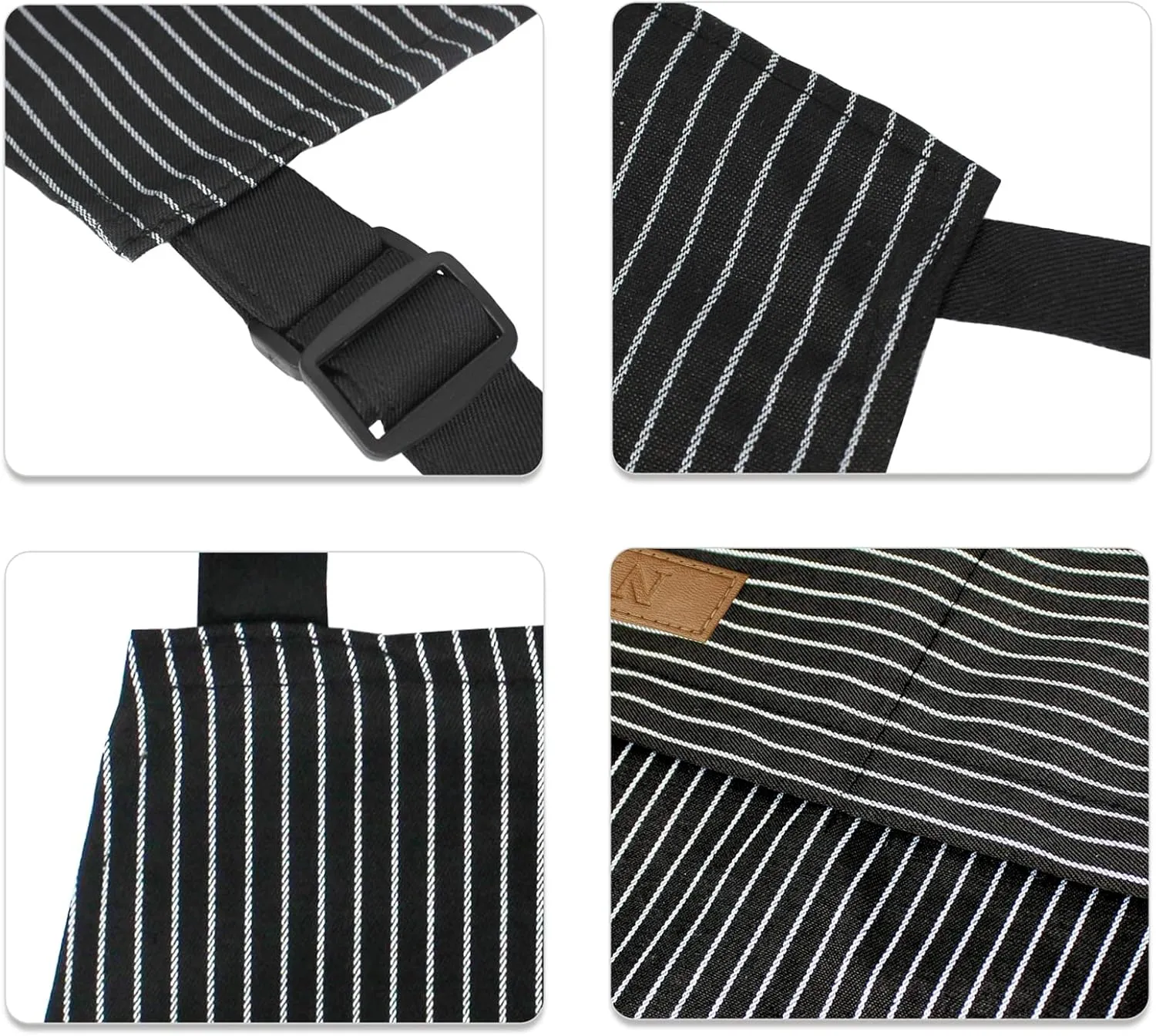 NLUS 2 Pack Kitchen Cooking Aprons, Adjustable Bib Soft Chef Apron with 2 Pockets for Men Women (Brown/Dark Black Strips)