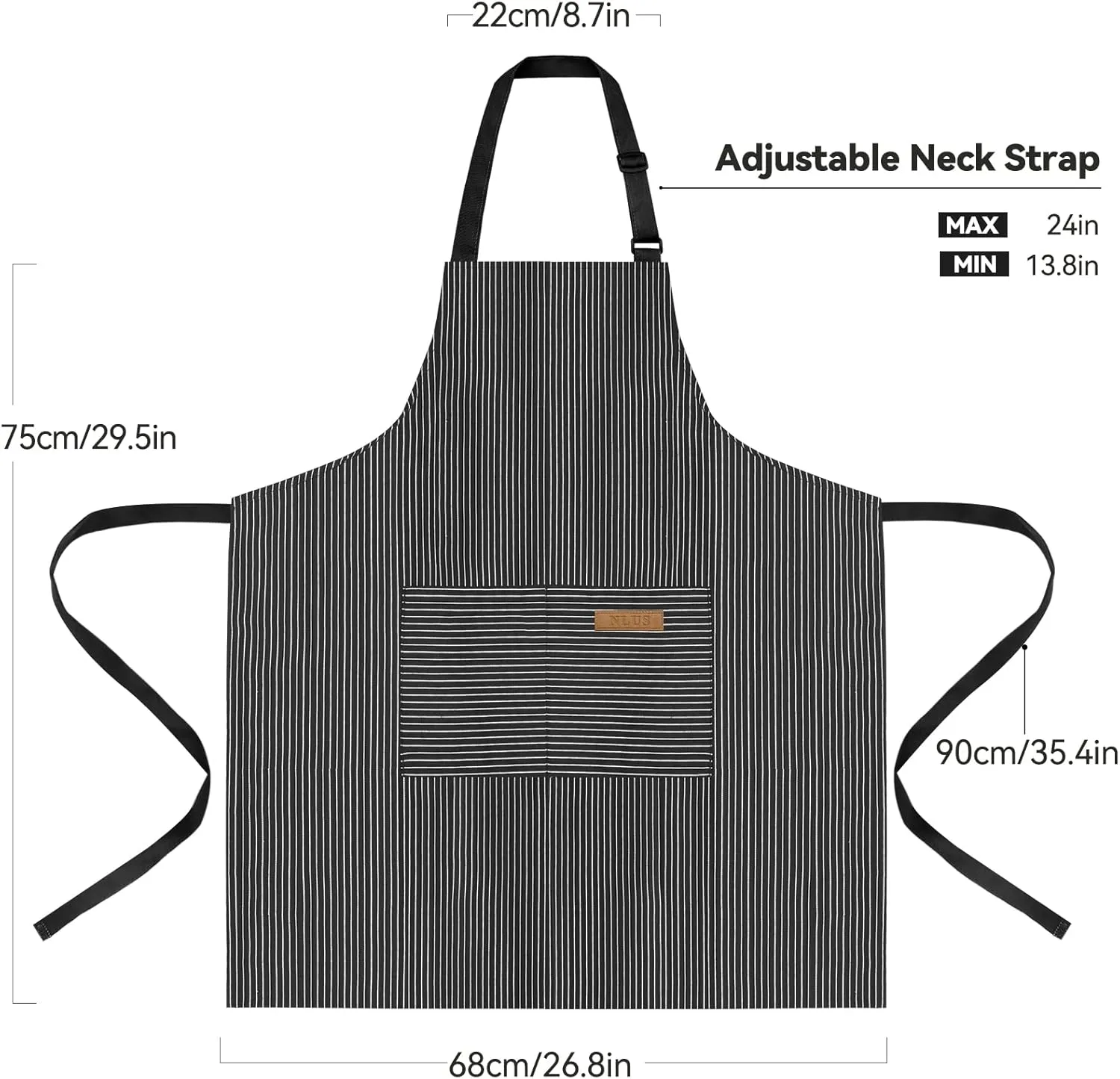 NLUS 2 Pack Kitchen Cooking Aprons, Adjustable Bib Soft Chef Apron with 2 Pockets for Men Women (Brown/Dark Black Strips)