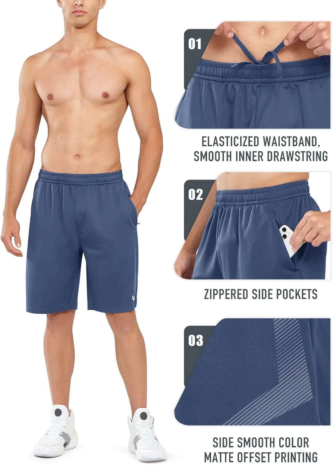NORTHYARD Men's 10" Athletic Basketball Shorts with Zipper Pockets Quick Dry Lightweight Running Workout Gym Tennis Shorts