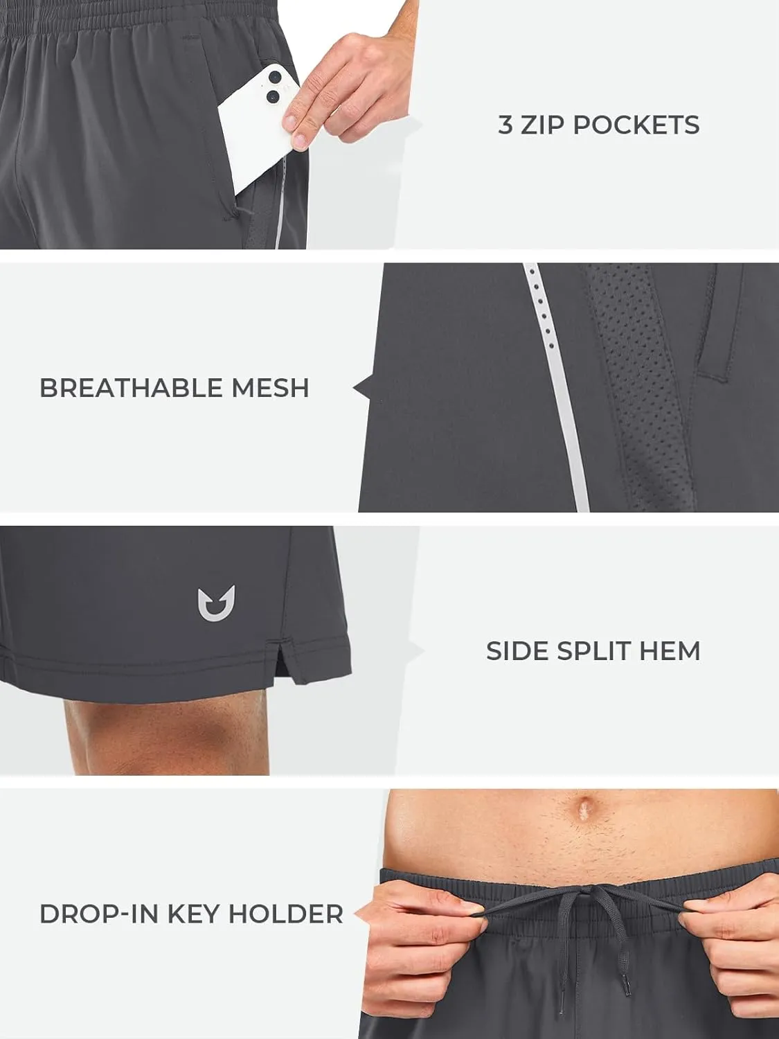 NORTHYARD Men's 7" Athletic Running Shorts with Zipper Pockets Quick Dry Lightweight Workout Gym Short