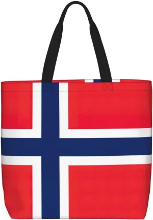 Norwegian flag print Large capacity zipper shoulder convenience bag tote bag Gift travel shopping bag
