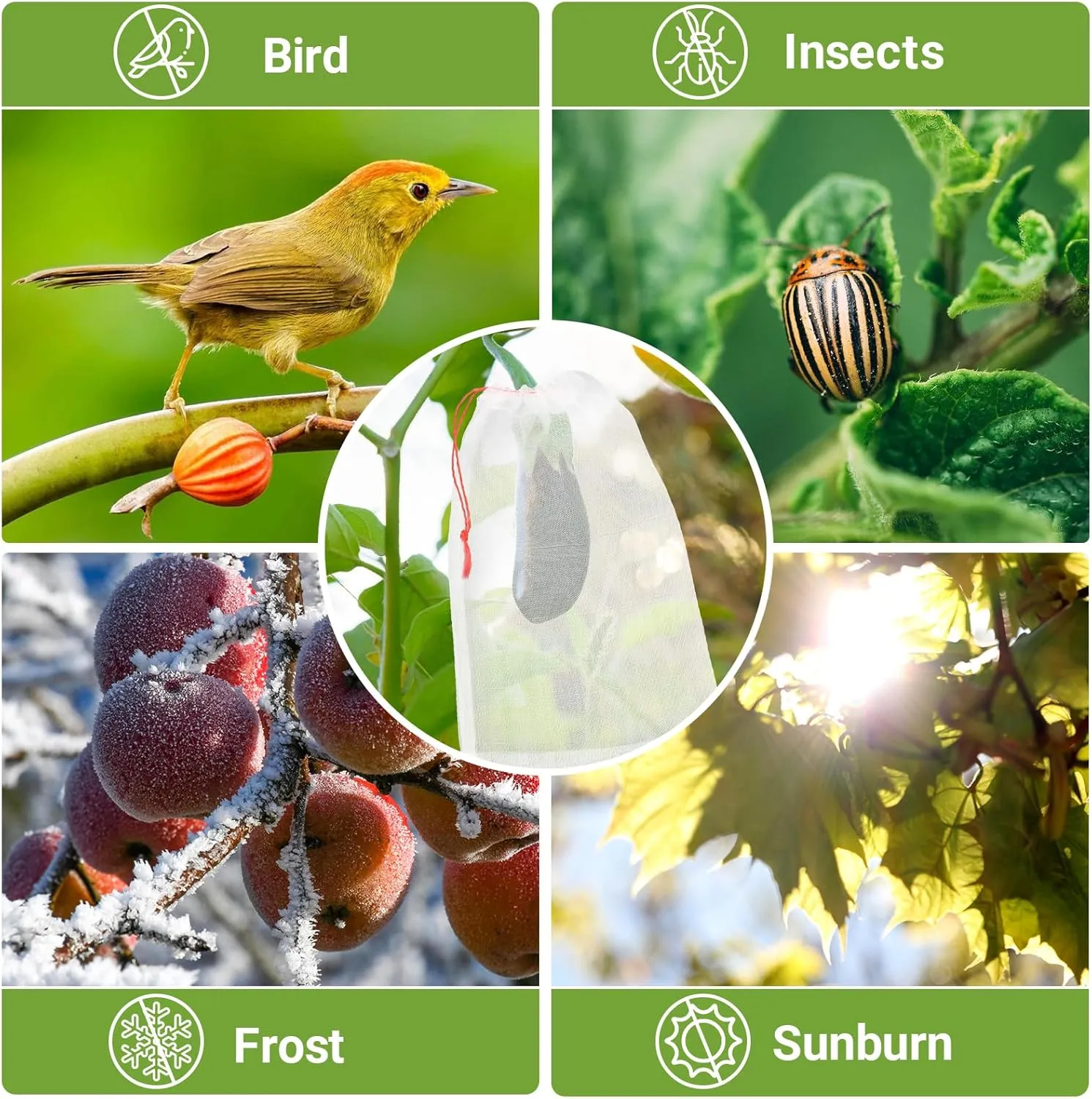 Nylon Fruit Bags with Drawstring, 25pcs 8x12 in Fruit Net Bag Against Insects and Birds, Reusable for Protecting Your Plant Flower Vegetable