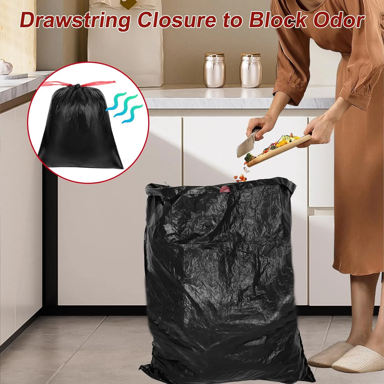 O2frepak 33 Gallon Drawstring Tall Kitchen Trash Bags,Clean Fresh Scent and Heavy Duty Garbage Bags(30 Count,80x100cm)