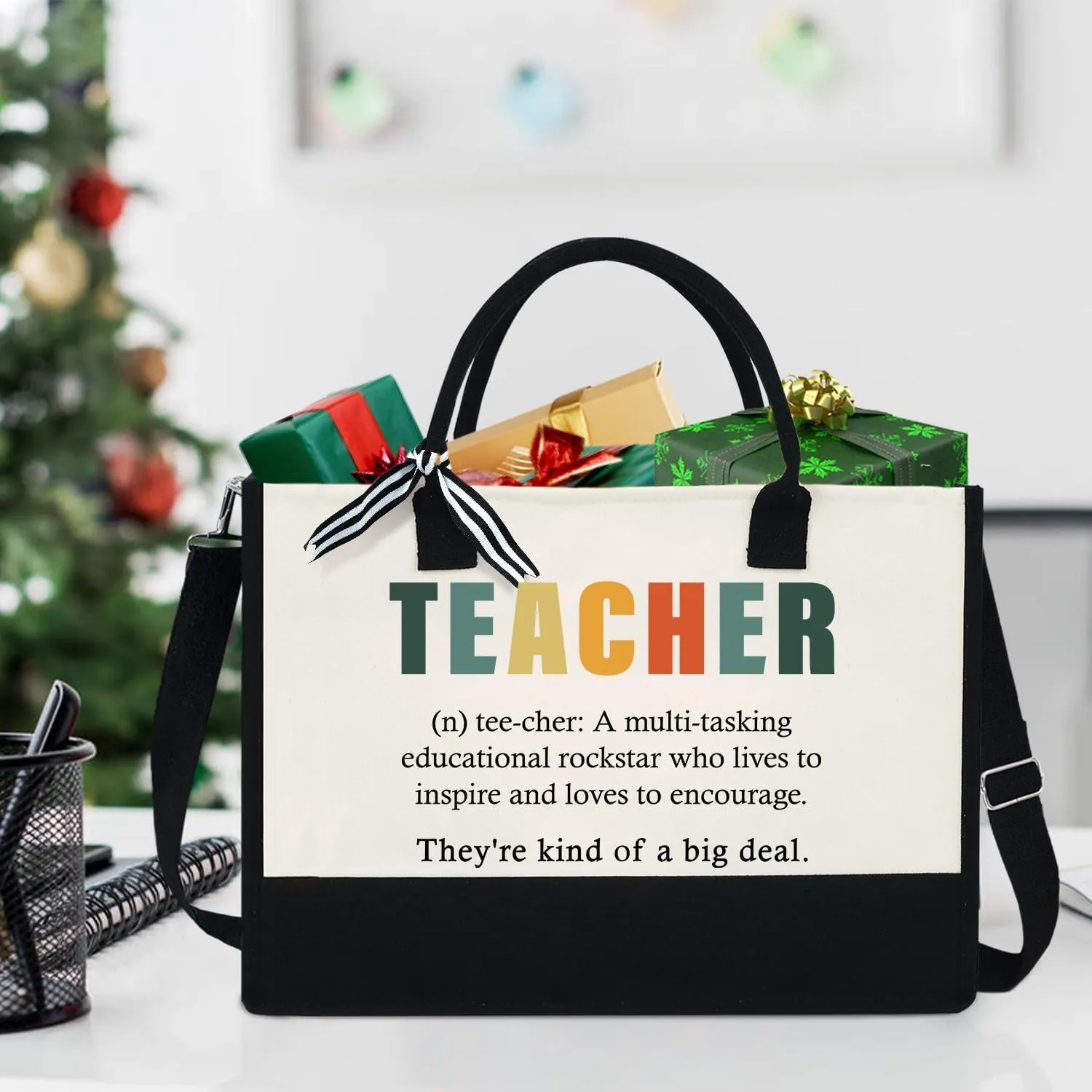 OASSIE Teacher Appreciation Gifts - Canvas Tote Bag 13oz With Zipper - Teacher's Day Birthday Thank You Gifts for Teachers