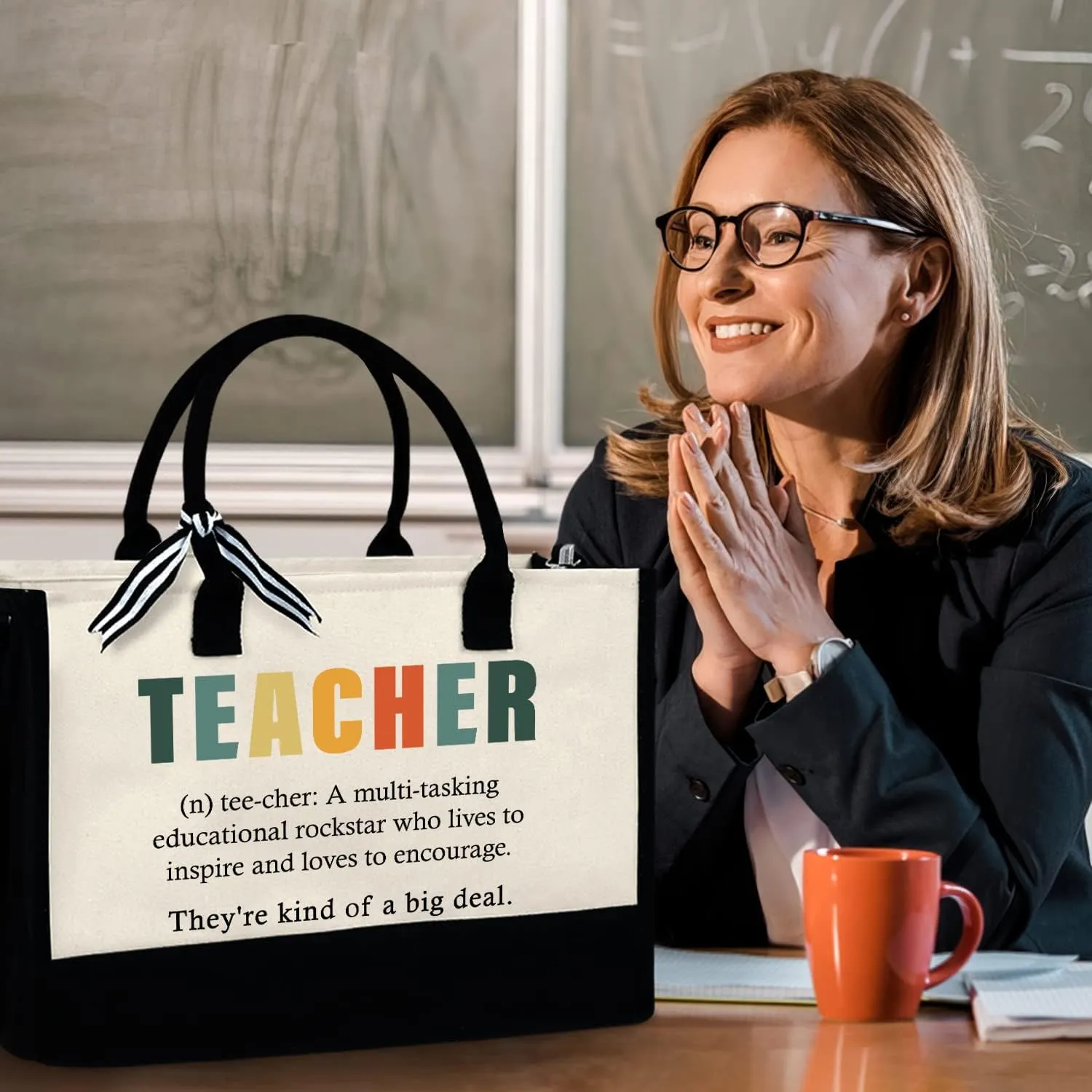 OASSIE Teacher Appreciation Gifts - Canvas Tote Bag 13oz With Zipper - Teacher's Day Birthday Thank You Gifts for Teachers