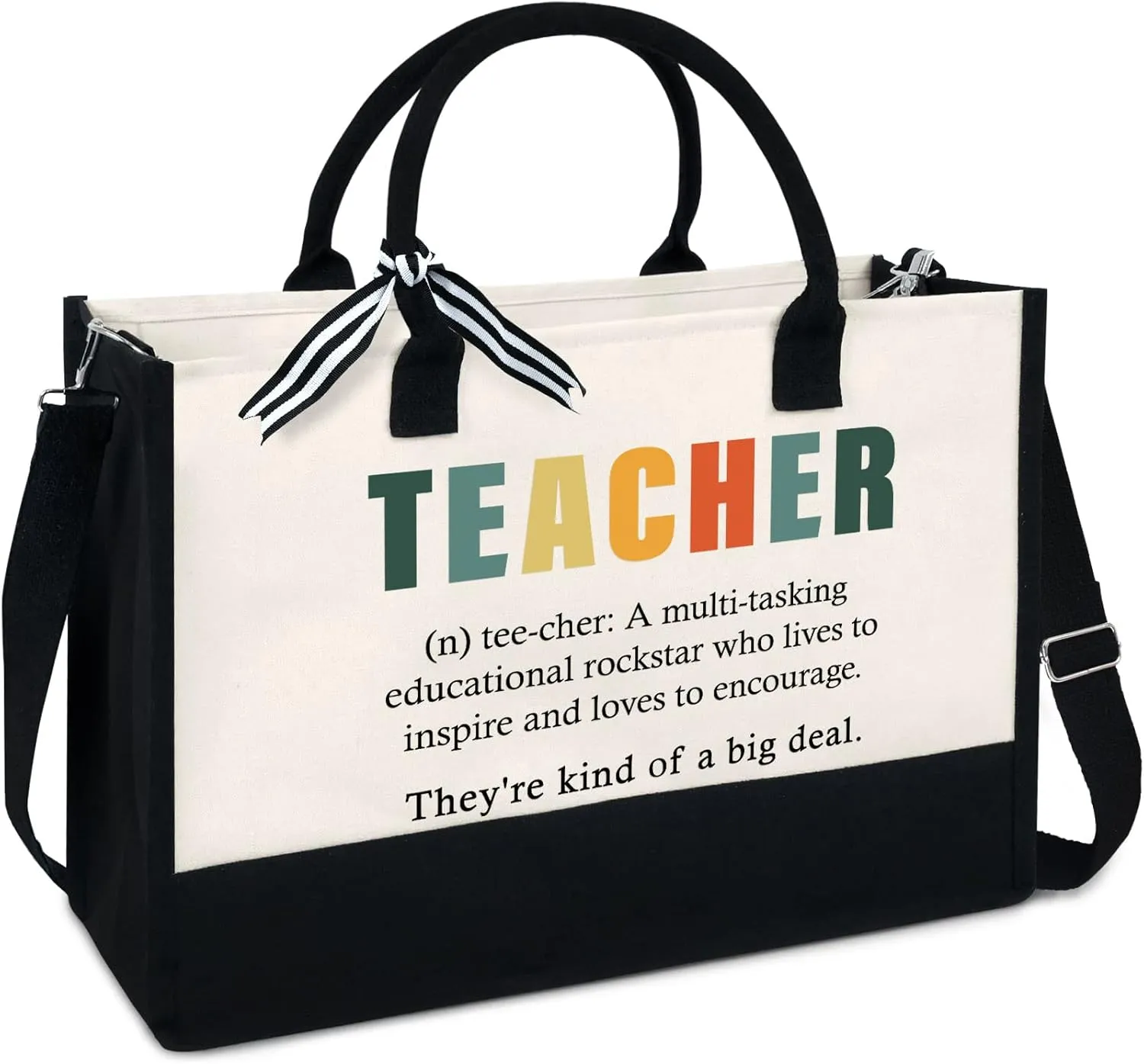 OASSIE Teacher Appreciation Gifts - Canvas Tote Bag 13oz With Zipper - Teacher's Day Birthday Thank You Gifts for Teachers