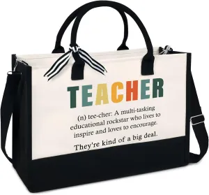 OASSIE Teacher Appreciation Gifts - Canvas Tote Bag 13oz With Zipper - Teacher's Day Birthday Thank You Gifts for Teachers