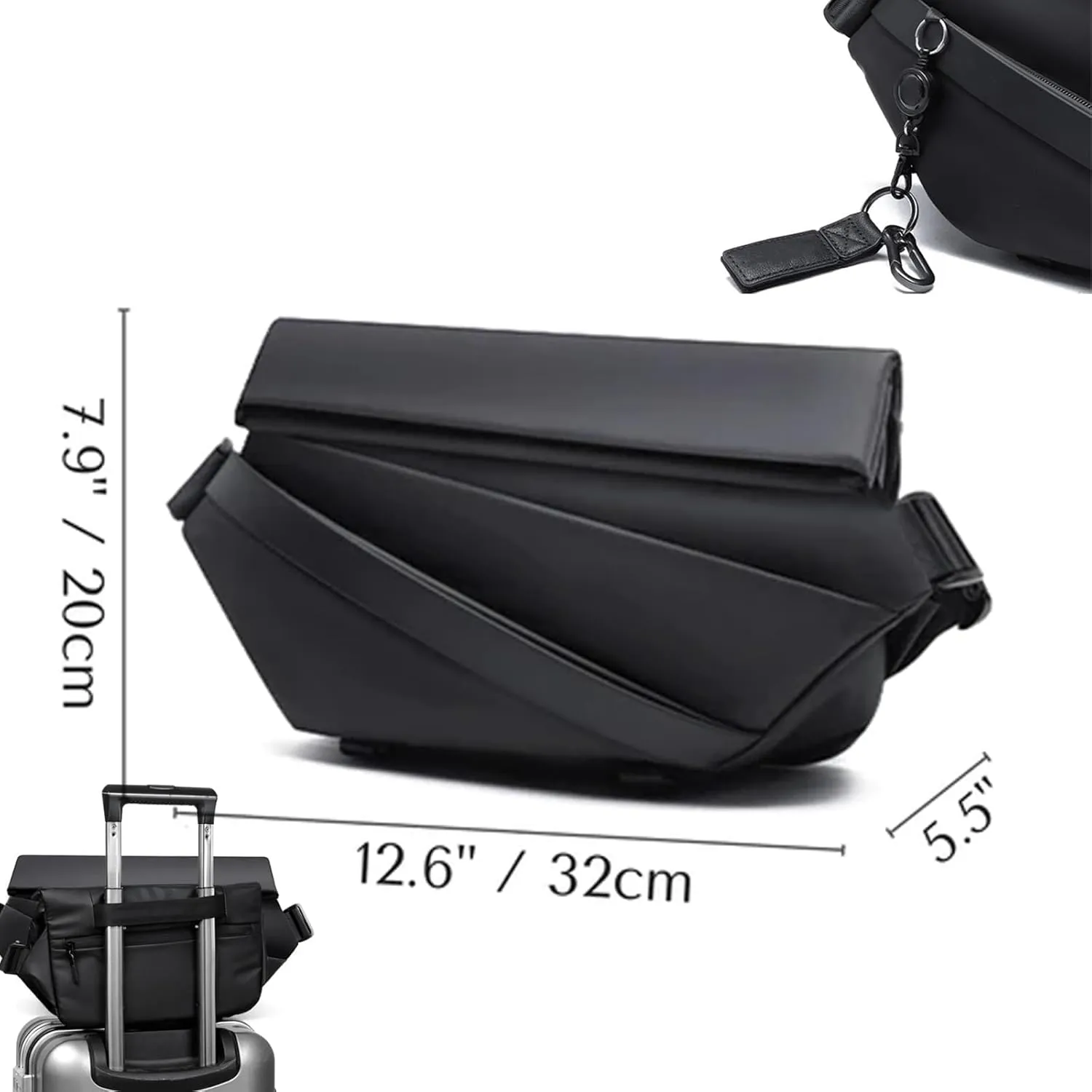 Obsidian Sling Bag, Ria Obsidian Sling Bag, Crossbody Bag Men, Waterproof Sling Bag for Men, Men Crossbody Bags (Black White)