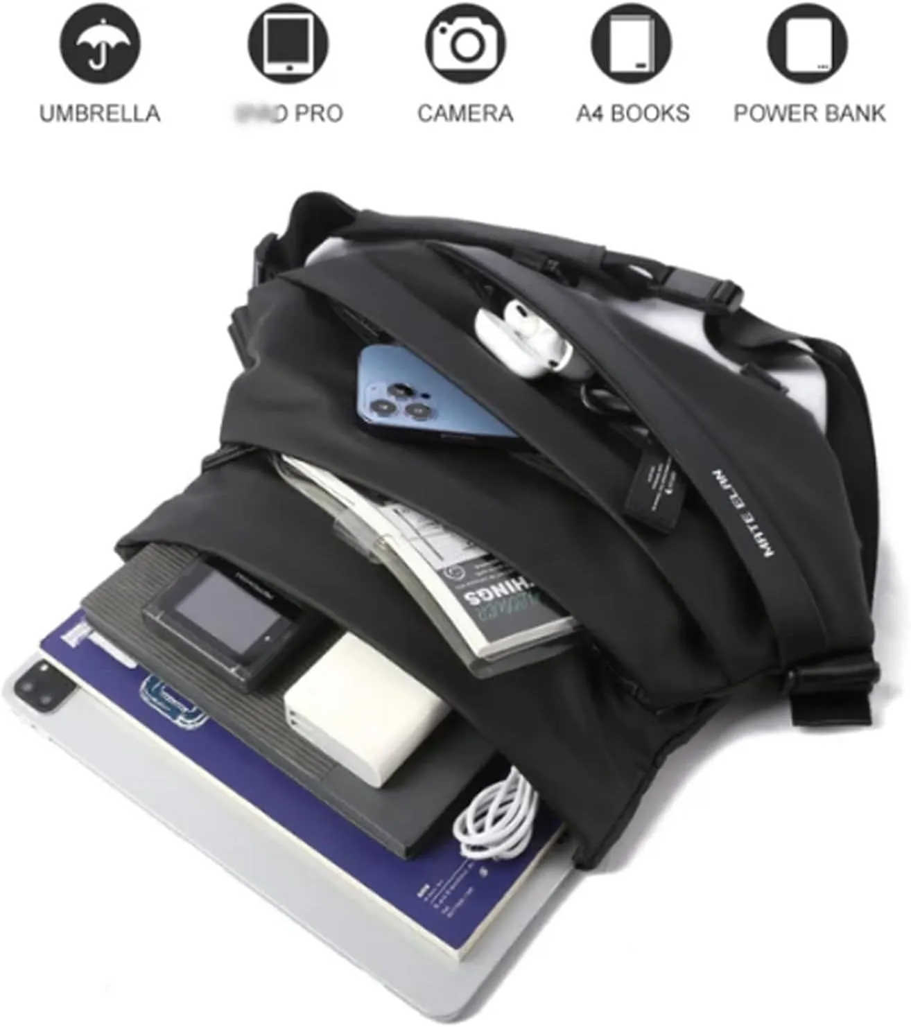 Obsidian Sling Bag, Ria Obsidian Sling Bag, Crossbody Bag Men, Waterproof Sling Bag for Men, Men Crossbody Bags (Black White)