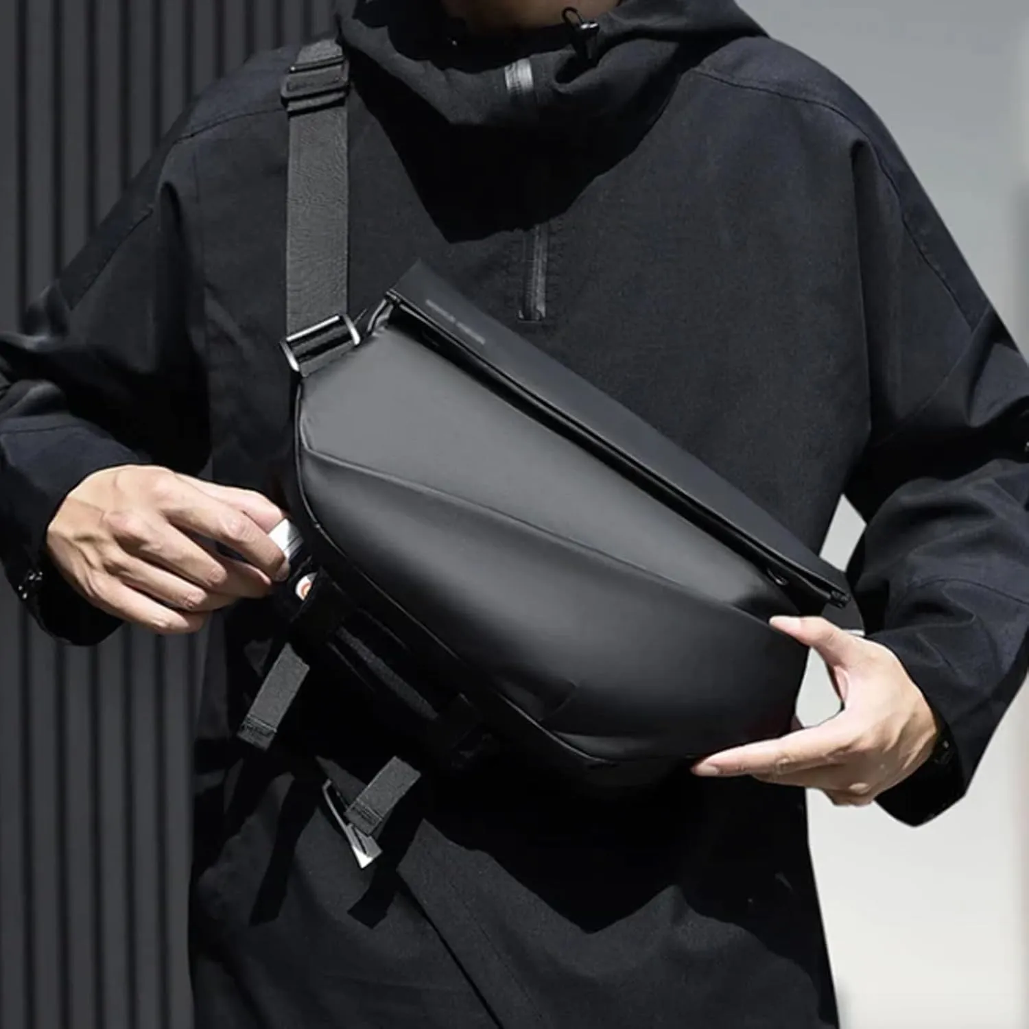 Obsidian Sling Bag, Ria Obsidian Sling Bag, Crossbody Bag Men, Waterproof Sling Bag for Men, Men Crossbody Bags (Black White)