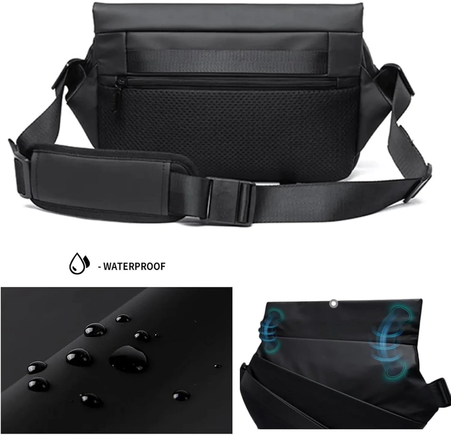 Obsidian Sling Bag, Ria Obsidian Sling Bag, Crossbody Bag Men, Waterproof Sling Bag for Men, Men Crossbody Bags (Black White)