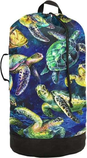 Ocean Sea Turtles Laundry Bag Large Heavy Duty Laundry Backpack with Shoulder Straps Waterproof Laundry bag for Traveling Camp Dirty Clothes Organizer for College Students