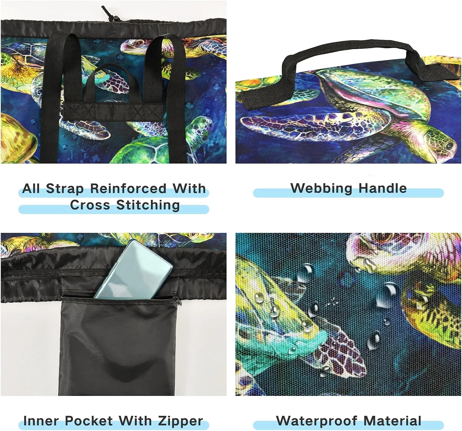 Ocean Sea Turtles Laundry Bag Large Heavy Duty Laundry Backpack with Shoulder Straps Waterproof Laundry bag for Traveling Camp Dirty Clothes Organizer for College Students