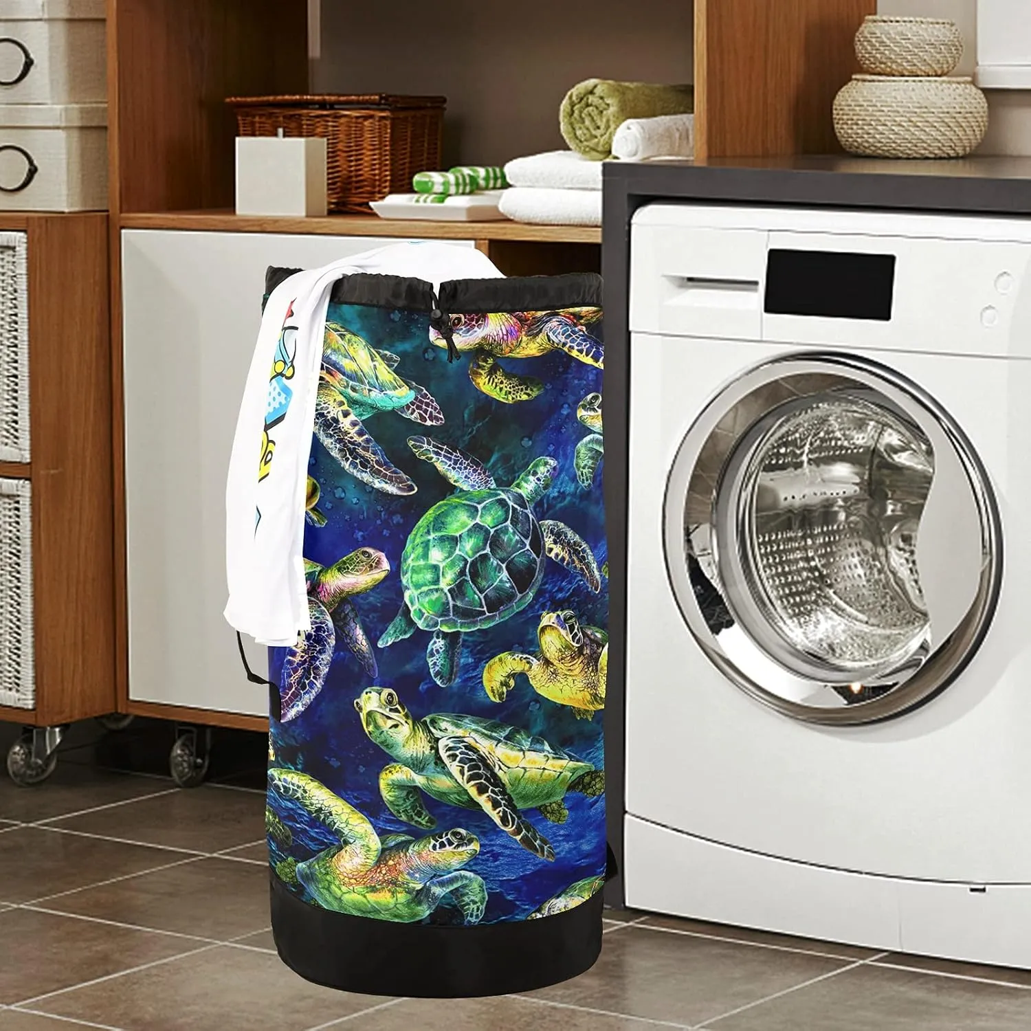 Ocean Sea Turtles Laundry Bag Large Heavy Duty Laundry Backpack with Shoulder Straps Waterproof Laundry bag for Traveling Camp Dirty Clothes Organizer for College Students