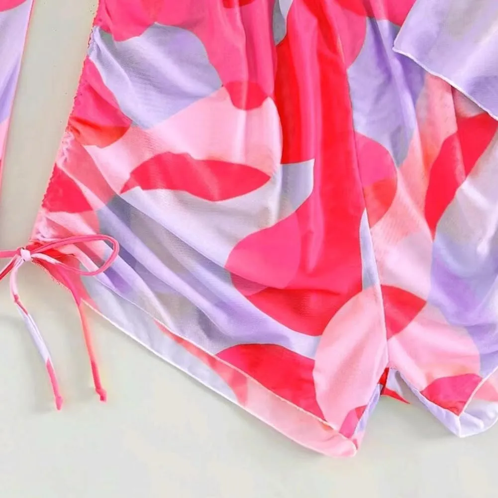 ODASDO Women's Sexy 3 Piece Swimsuits Halter Triangle Bikini Sets with Long Sleeve Mesh Cover Ups Romper Bathing Suits