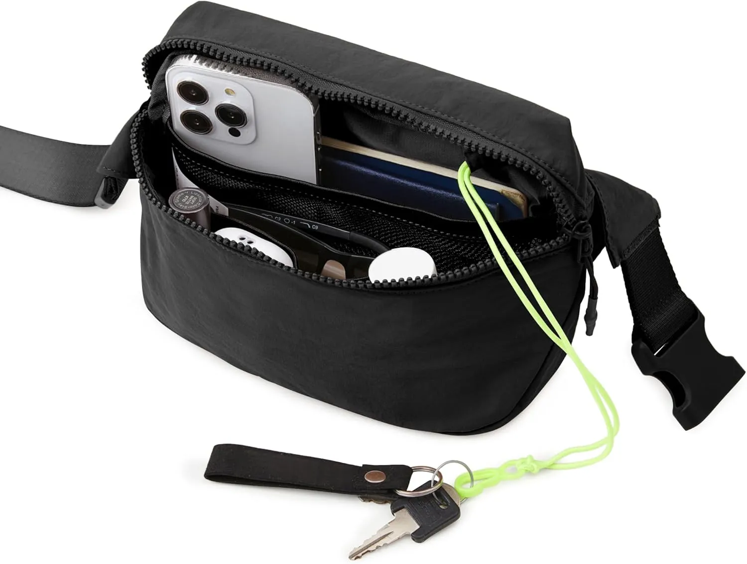 ODODOS 2L Belt Bag for Women Men, Crossbody Fanny Packs with Adjustable Strap Waist Pouch for Workout Hiking Running Travel, Black