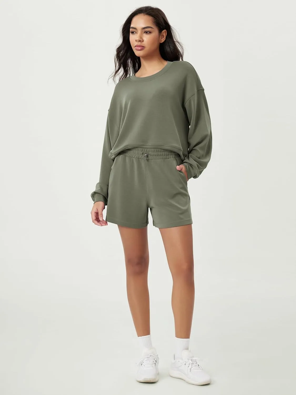 ODODOS Modal Soft Relaxed Shorts for Women Adjustable Shockcord High Waist Casual Shorts with Pockets