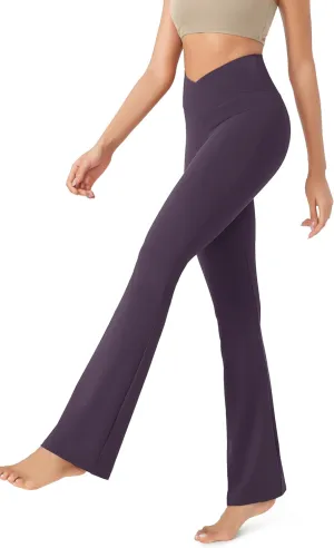 ODODOS Women's Cross Waist Bootcut Yoga Pants with Inner Pocket, Non See Through Bootleg Gym Workout Pants