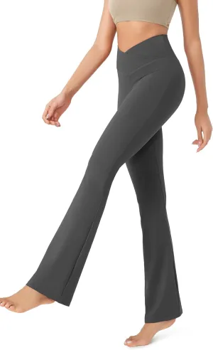ODODOS Women's Cross Waist Bootcut Yoga Pants with Inner Pocket, Non See Through Bootleg Gym Workout Pants