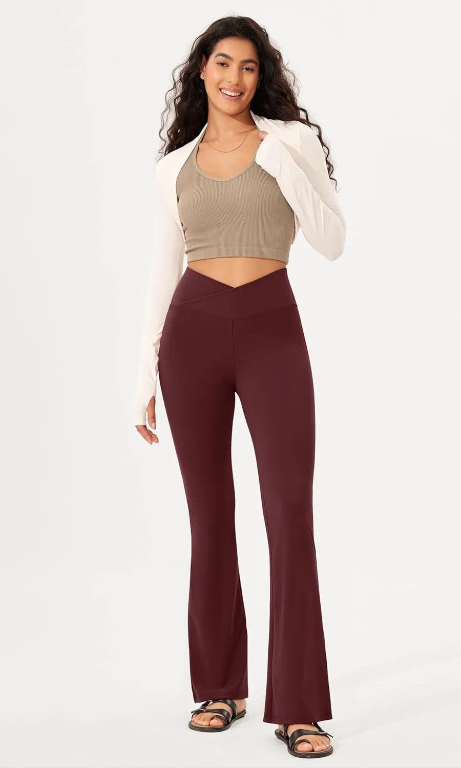 ODODOS Women's Cross Waist Bootcut Yoga Pants with Inner Pocket, Non See Through Bootleg Gym Workout Pants