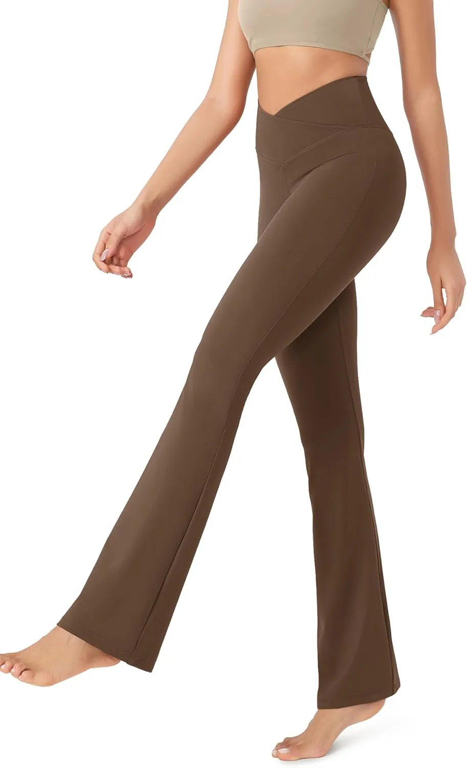 ODODOS Women's Cross Waist Bootcut Yoga Pants with Inner Pocket, Non See Through Bootleg Gym Workout Pants