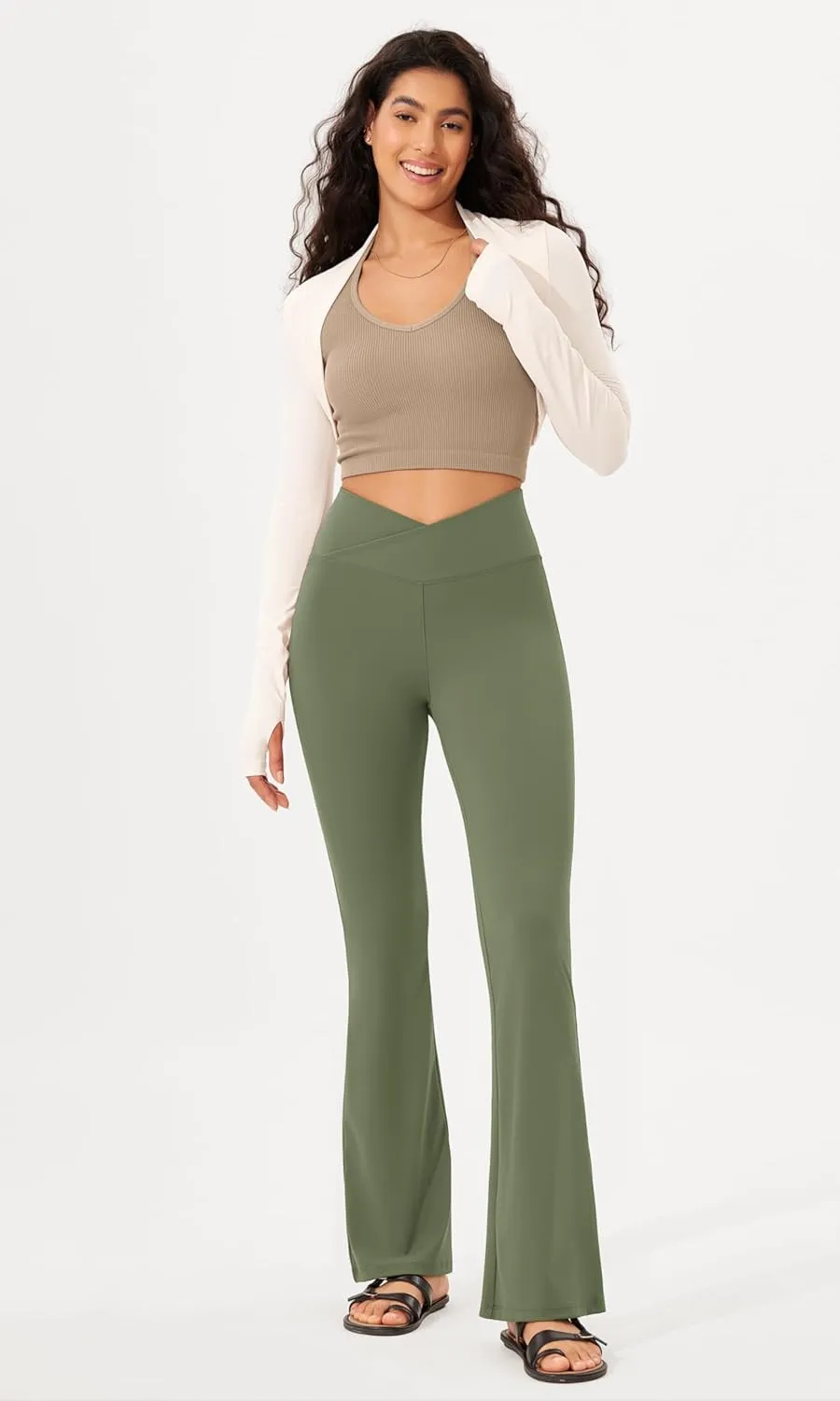 ODODOS Women's Cross Waist Bootcut Yoga Pants with Inner Pocket, Non See Through Bootleg Gym Workout Pants