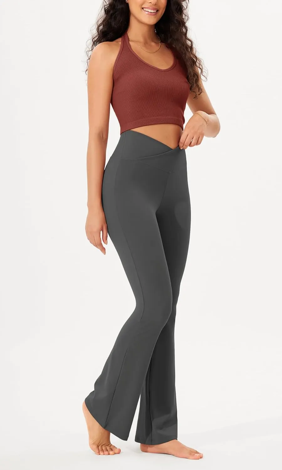 ODODOS Women's Cross Waist Bootcut Yoga Pants with Inner Pocket, Non See Through Bootleg Gym Workout Pants
