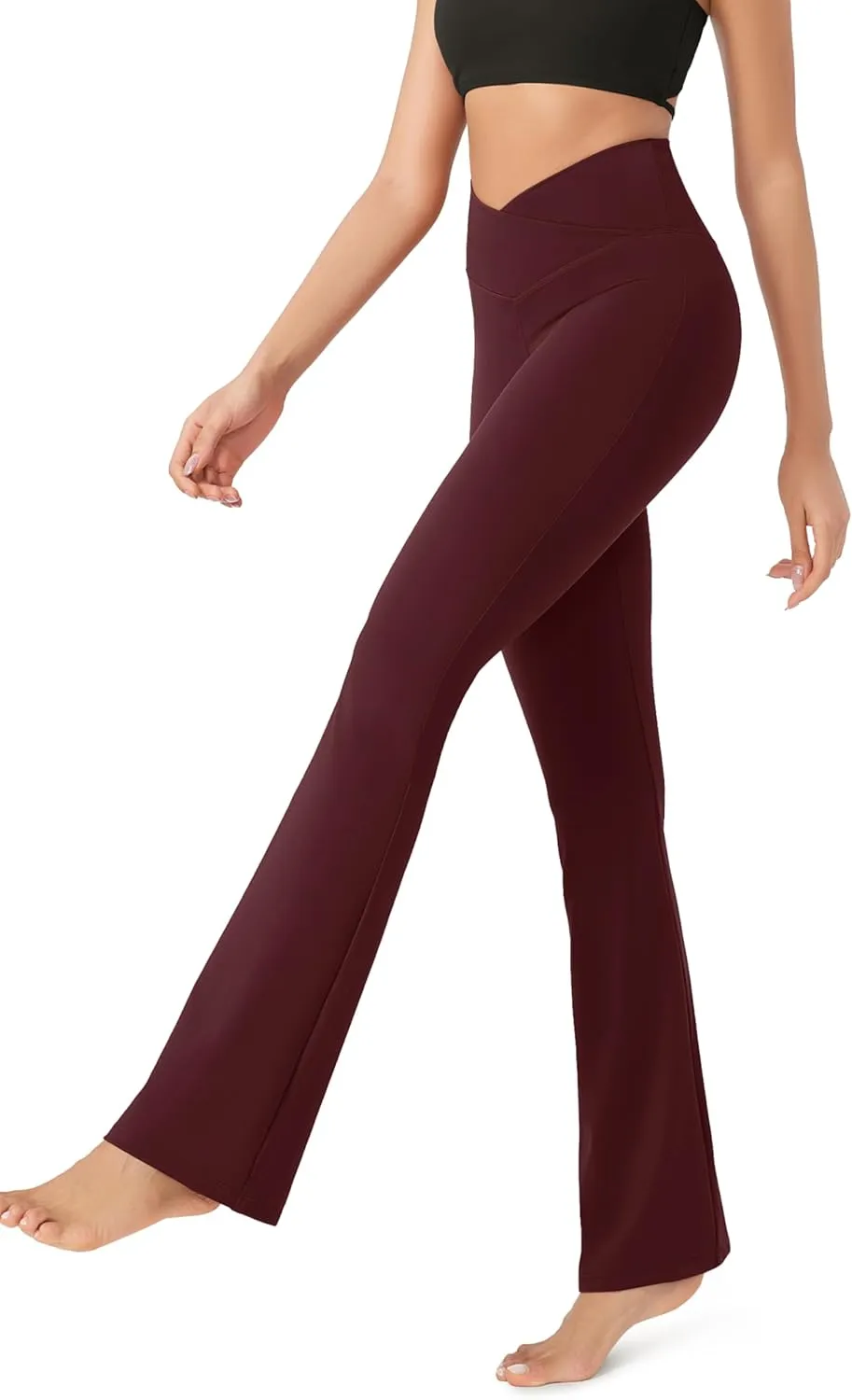 ODODOS Women's Cross Waist Bootcut Yoga Pants with Inner Pocket, Non See Through Bootleg Gym Workout Pants