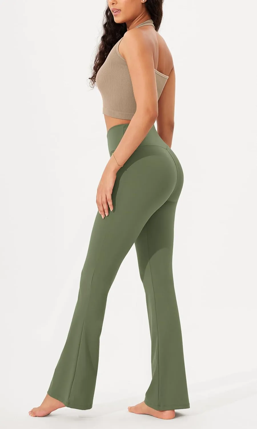 ODODOS Women's Cross Waist Bootcut Yoga Pants with Inner Pocket, Non See Through Bootleg Gym Workout Pants