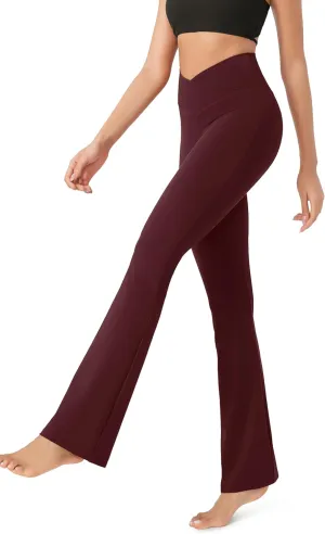 ODODOS Women's Cross Waist Bootcut Yoga Pants with Inner Pocket, Non See Through Bootleg Gym Workout Pants