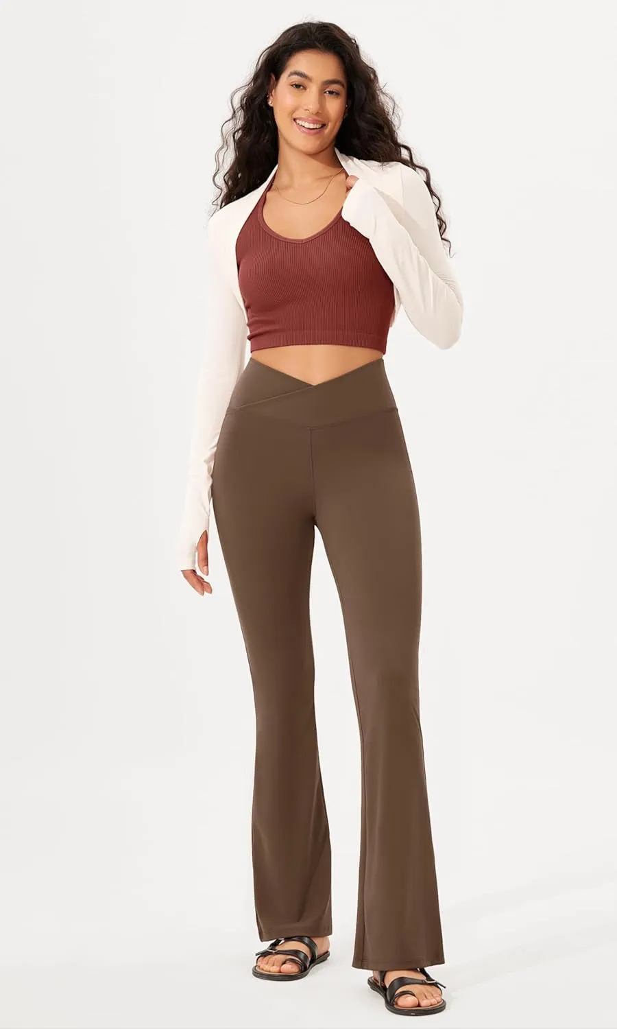 ODODOS Women's Cross Waist Bootcut Yoga Pants with Inner Pocket, Non See Through Bootleg Gym Workout Pants