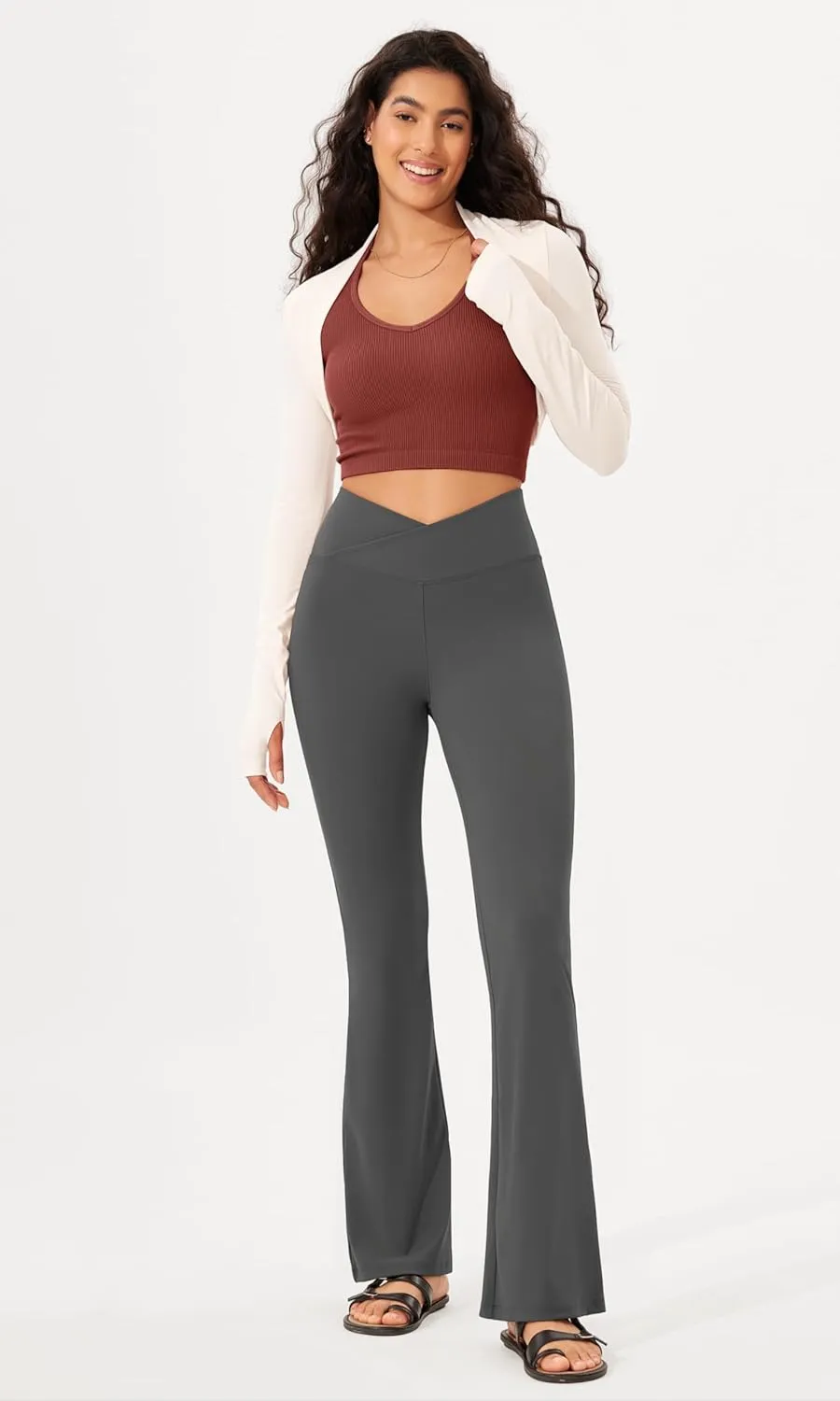 ODODOS Women's Cross Waist Bootcut Yoga Pants with Inner Pocket, Non See Through Bootleg Gym Workout Pants