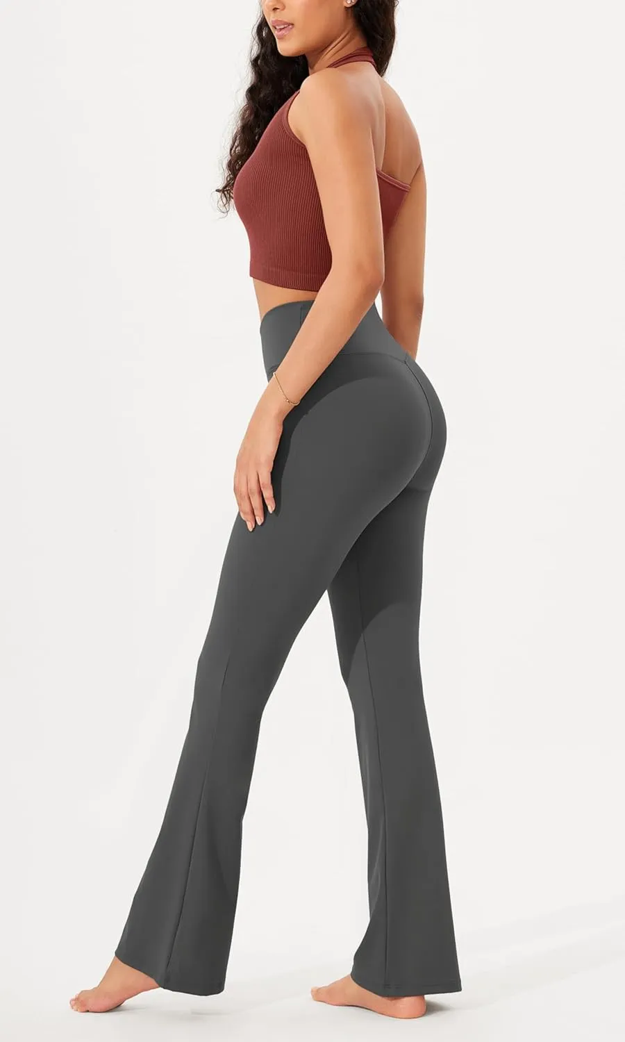 ODODOS Women's Cross Waist Bootcut Yoga Pants with Inner Pocket, Non See Through Bootleg Gym Workout Pants