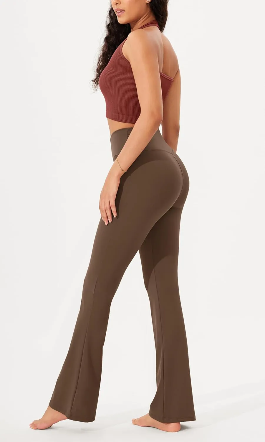 ODODOS Women's Cross Waist Bootcut Yoga Pants with Inner Pocket, Non See Through Bootleg Gym Workout Pants