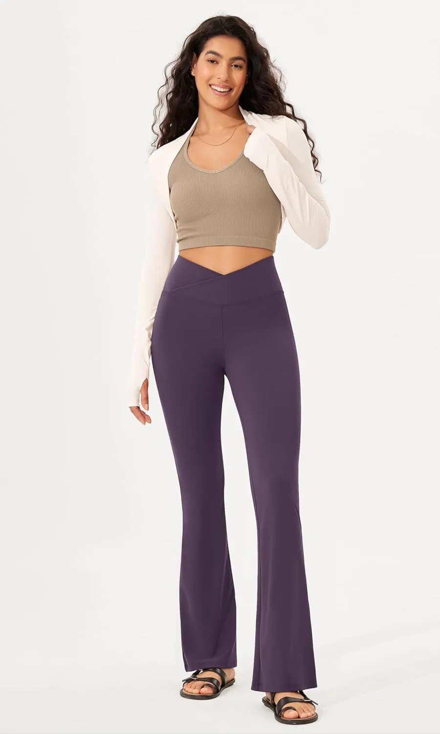 ODODOS Women's Cross Waist Bootcut Yoga Pants with Inner Pocket, Non See Through Bootleg Gym Workout Pants