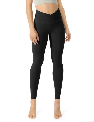 ODODOS Women's Cross Waist Yoga Leggings with Inner Pocket, 23"/25"/28" Gathered Crossover Workout Yoga Pants