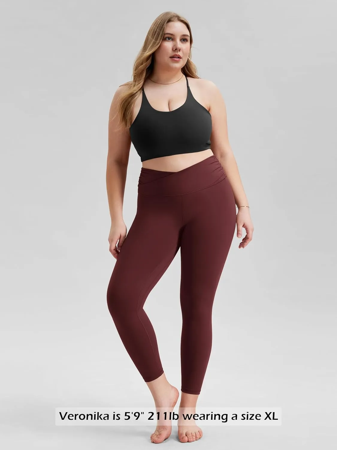 ODODOS Women's Cross Waist Yoga Leggings with Inner Pocket, 23"/25"/28" Gathered Crossover Workout Yoga Pants