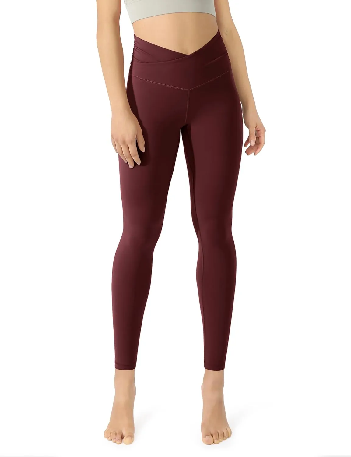 ODODOS Women's Cross Waist Yoga Leggings with Inner Pocket, 23"/25"/28" Gathered Crossover Workout Yoga Pants